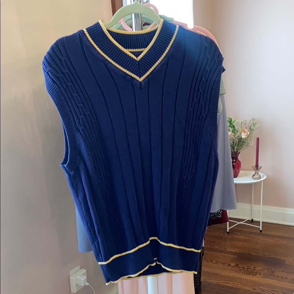 Paul Fredrick Violet Knit Vest with Cream Accent